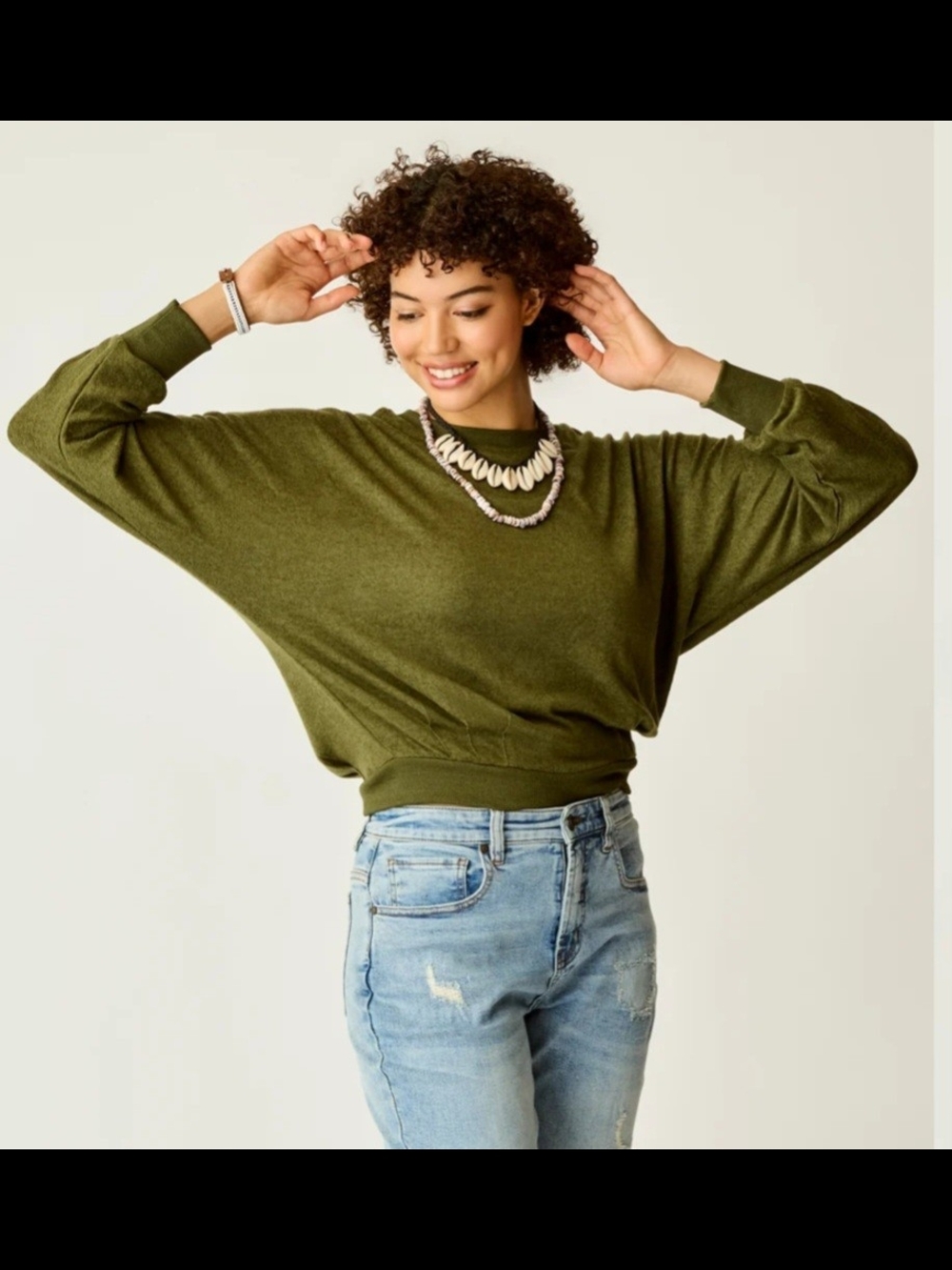 Carve Designs Olive Green Dolman Crew Sweater